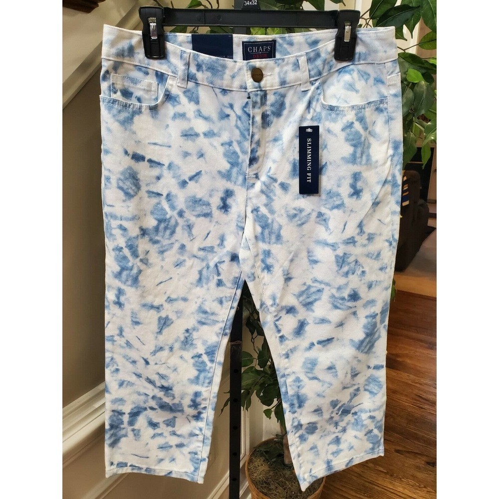Chaps Denim Women's White & Blue Cotton Mid Rise Slimming Fit Jeans Pant Size 10